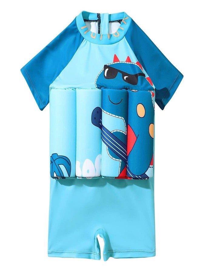 IDOPIP Kids Baby Boys Float Suit with Adjustable Buoyancy Dinosaur Floatation Swimsuit Floating Swimwear Bathing Suit Toddler Swim Vest with 8 Removable Buoyancy Sticks Blue Dinosaur + Guitar 2-3 Years - Image 1